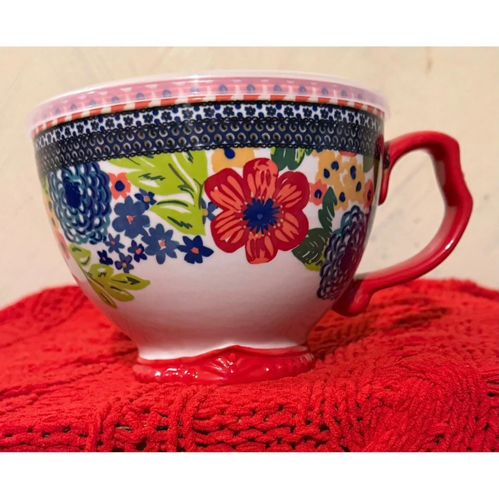 Pioneer Woman Breezy Blossom Soup Mugs with Lids Set of 2 Stoneware Floral 2012